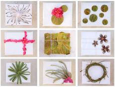 These gift wrapping ideas are all relatively easy to do and all include natural elements you can likely find in your garden or yard. Most of our examples build on a simple base of white paper, but many would also work well with other colors. Try a tan paper to accent the natural look or a red paper to make a green decoration pop.