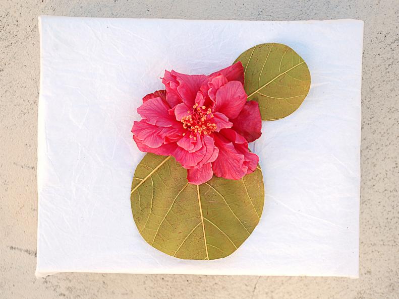 This stunning hibiscus blossom is the perfect centerpiece for this package. Accent a beautiful blossom of your choice by adding circles cut from leaves. You can free hand the circles, or trace a cup to make sure they are perfectly round.