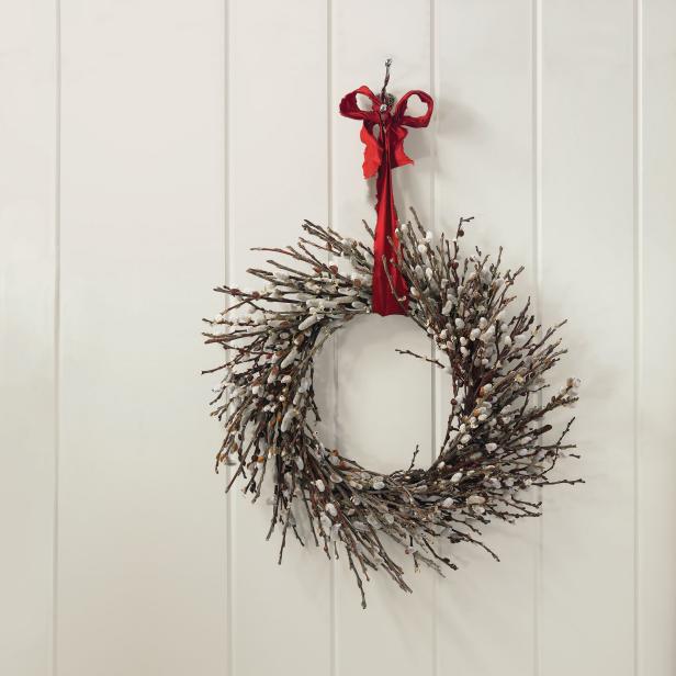 The white pods of the pussy willow wreath give a snowy feel to any door d&eacute;cor. $65 and up; <a href="http://www.vivaterra.com/garden/plants/organic-pussy-willow-wreath.html" target="_blank">vivaterra.com</a>