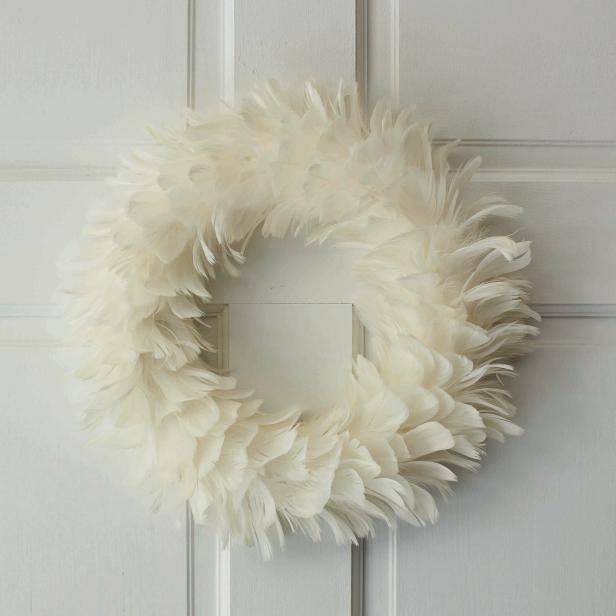 Guests will flock to check out this statement-making feather wreath. $15; <a href="http://www.westelm.com/products/feather-wreath-c413/?pkey=e%7Cwreath%7C5%7Cbest%7C0%7C1%7C24%7C%7C3&amp;cm_src=PRODUCTSEARCH||NoFacet-_-NoFacet-_-NoMerchRules-_-" target="_blank">westelm.com</a>