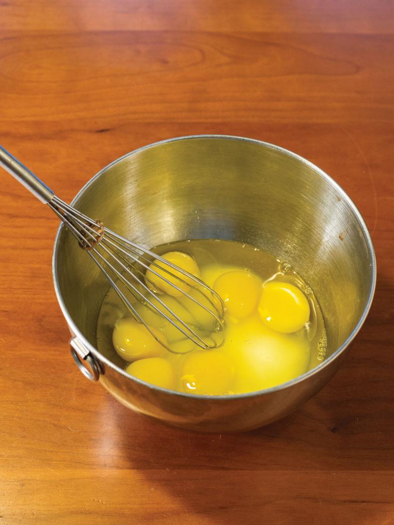 Whisk the eggs and sugar together in a large bowl over a pot of simmering water just until the sugar is dissolved and the mixture is warmed.