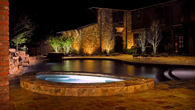 artfully lit poolscape