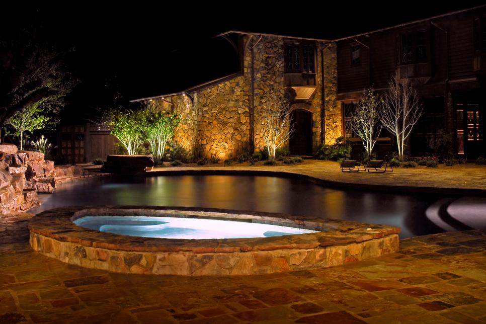 artfully lit poolscape