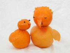 baby and mother bird fruit art