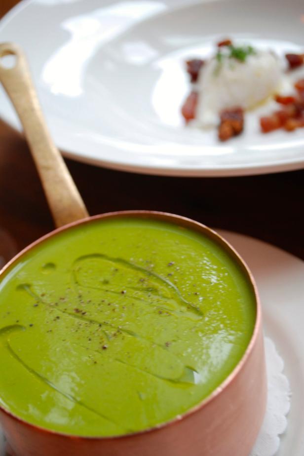 Crowd pea-ser: Adding a poached egg and crispy bacon to the bottom of the bowl keeps pea soup interesting with every bite.&nbsp;