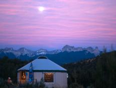 yurt at sunset