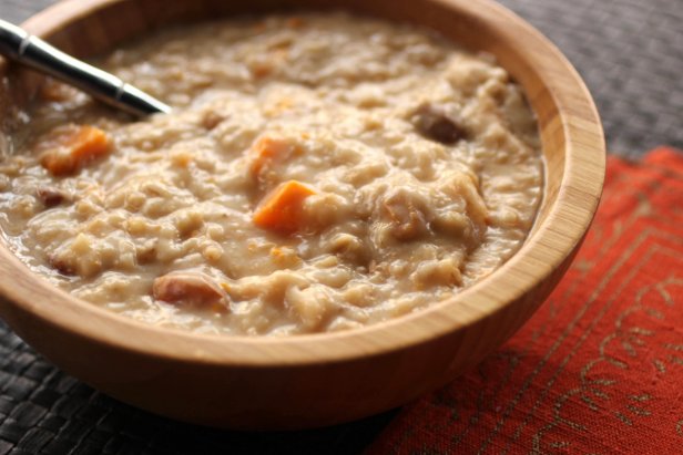 Use a slow cooker to get a head start on a healthy breakfast with sweet potato oatmeal.