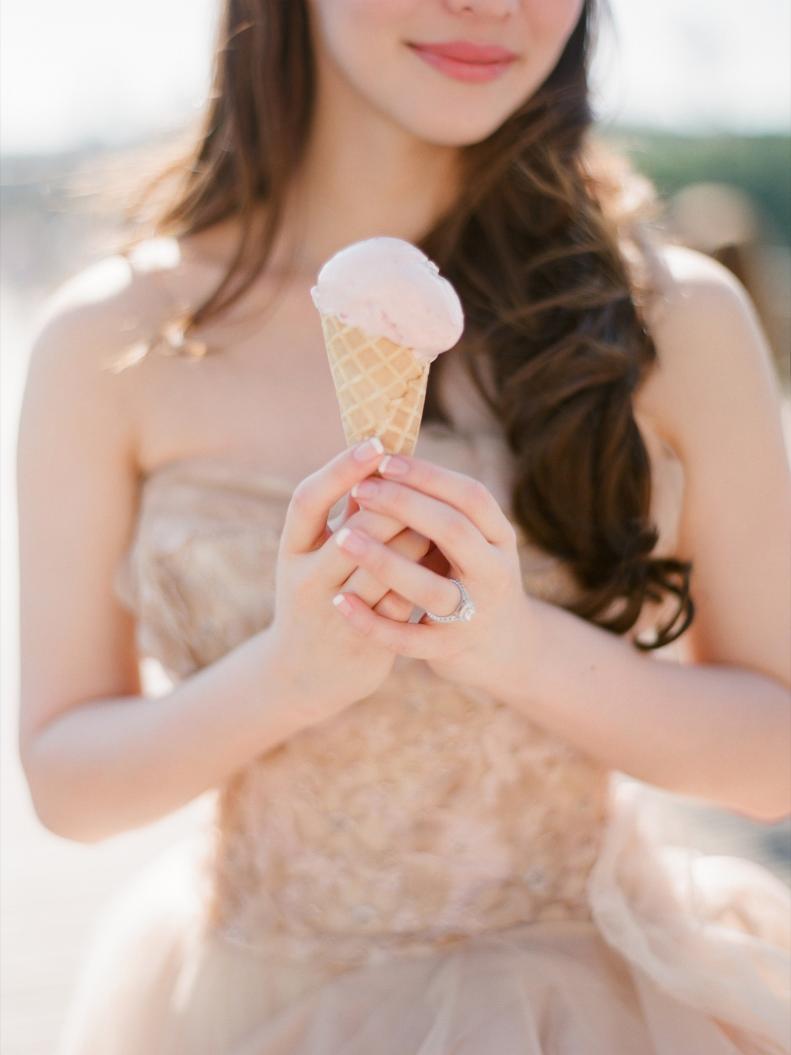 Blush is big this year in every from dresses and linens down to dessert. This pale pink ice cream complements the couple's color choices.&nbsp;&nbsp;