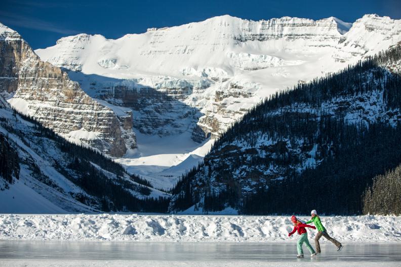 When the glacier-fed waters of <a target="_blank" href="http://www.banfflakelouise.com/Things-To-Do/Winter-Adventures/Ice-Skating">Banff National Park </a>freeze, its Lake Louise becomes one of the most scenic places in the world for skating.&nbsp;