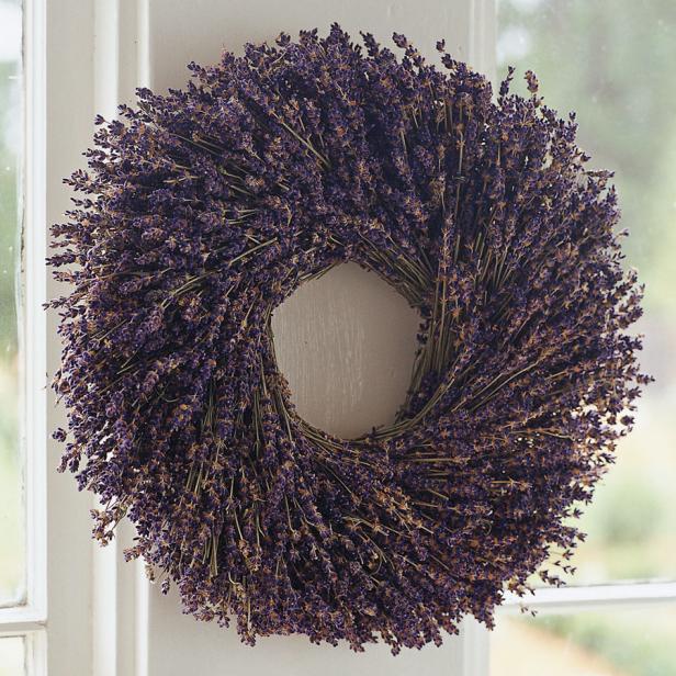 Add color and a lovely fragrance to your home with a dried lavender wreath.