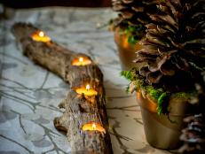 Branch with Tealights and Potted Pinecones