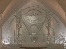 There's an ethereal effect to the ice sculptures that celebrate natural creations in the 44 rooms and suites at Hotel de Glace in Quebec City.