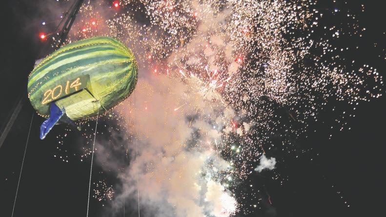 The Indiana town of Vincennes rings in the new year with a <a target="_blank" href="http://www.vincennescvb.org/events/2014/12/31">Watermelon Drop</a>. Vincennes is in Knox County, which is known for its melon crops and produces 70 percent of watermelons in Indiana and Illinois, according to the Illiana Watermelon Association.