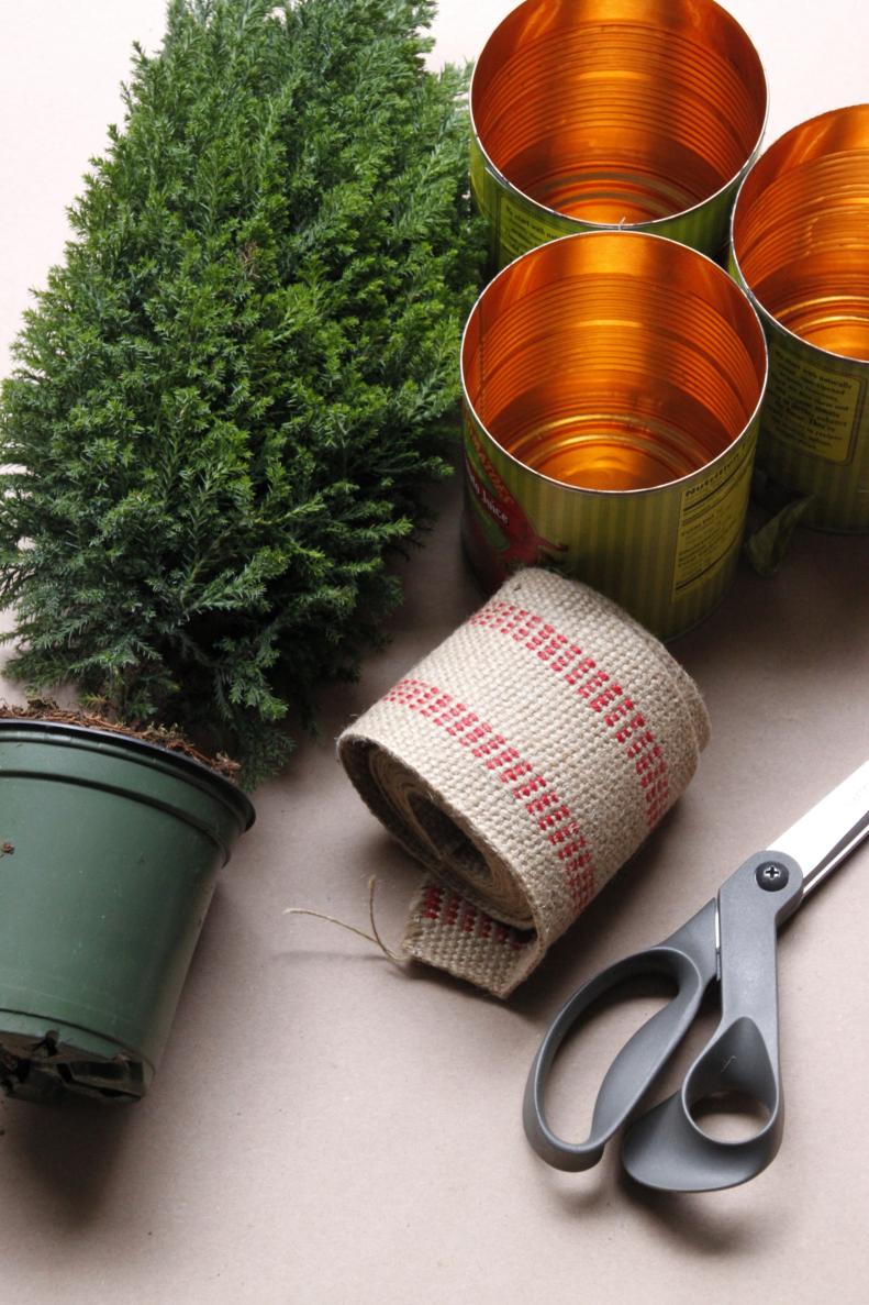 Fill your mantle or tabletop with these up-cycled evergreen topiaries.