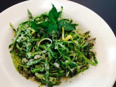 Shaved raw asparagus makes a light salad with lots of flavor and crunch.