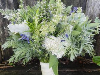 Tickle the senses in a bouquet tied with a feathery blend of artemisia, lavender, sage, thyme and rosemary.