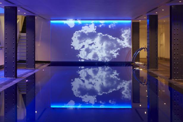 One of the many distinctive features at London's One Aldwych hotel is a pool featuring underwater music and a screen featuring changing views of clouds, sea life and other visual ambiance.