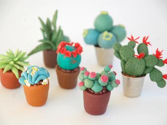 Miniature clay succulents are the perfect addition to kid's summer fun. They look great in a doll house or tree house, and they are simple to make. These tiny plants do require fine motor skills, so this project is ideal for kids 10 and up. When you run out of space in the doll house, these little plants make the perfect pop of color on a shelf in your full sized house too!