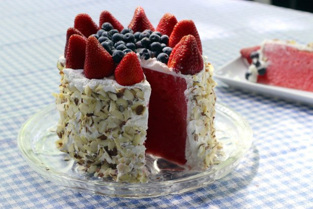 This refreshing no-bake “cake” uses watermelon and other seasonal fruit.