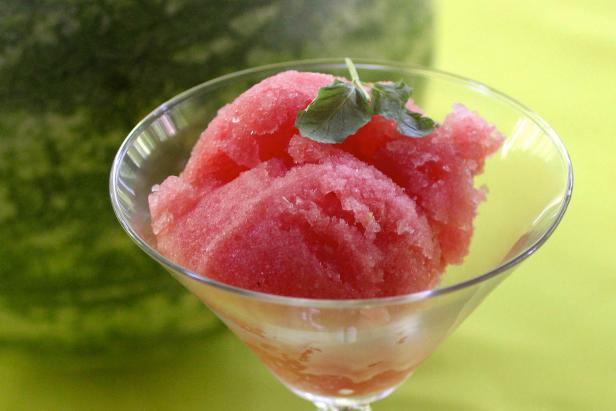 Cool down this summer with watermelon sorbet spiked with lime juice and vodka.