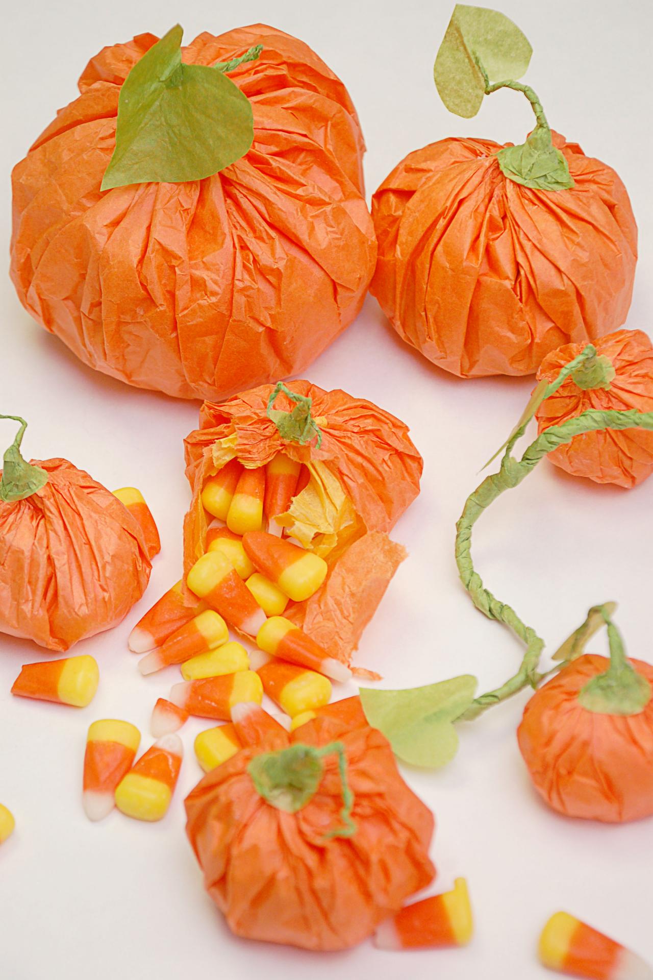 Halloween Party Idea} Tissue Paper Pumpkin Goody Bags