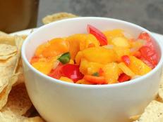 Peach salsa can be used as a condiment for chicken or seafood, but is all that with a bag of tortilla chips.