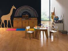 Playroom with Chalkboard Wall and Wood Floor