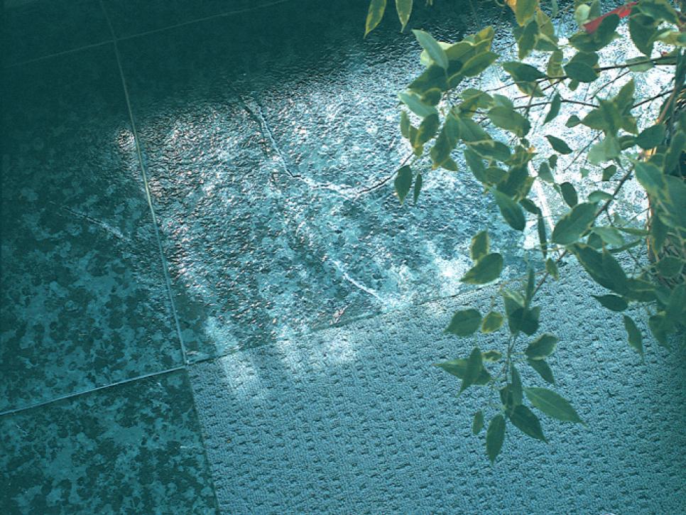 Surprising Floor Surfaces, Glass Tile Bathroom Floor