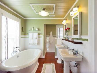 Bathroom with Mint Walls and Ceiling.