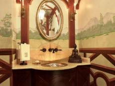 Asian Style Bathroom With Mahogany Cabinetry 