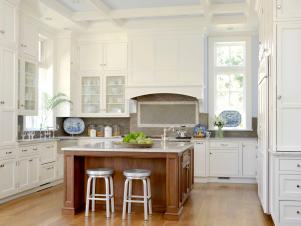 Coffered Ceiling Used in Traditional White Kitchen