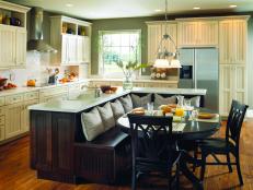 Green Kitchen with Bench and Chair Seating