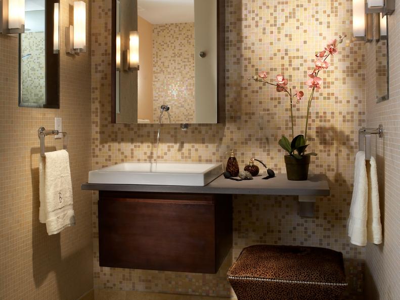 Neutral Colored Mosaic Tiled Bathroom