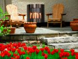 Outdoor Great Room Flowers Chairs Fireplace