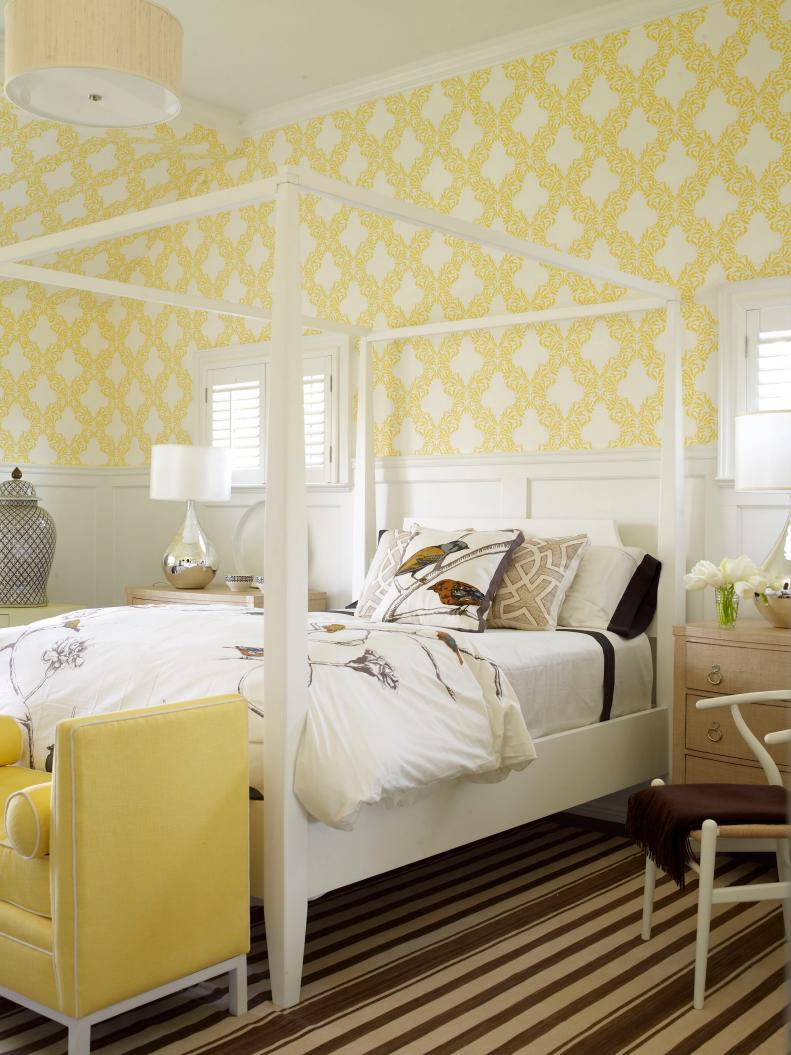 Yellow Bedroom With Graphic Wallpaper 