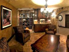 Old World-Inspired Basement Wine Cellar and Tasting Room