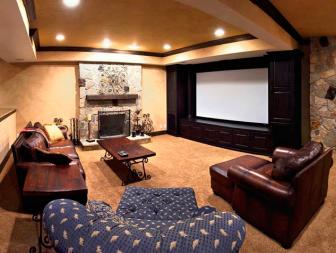 Home Theater With Leather Sofa