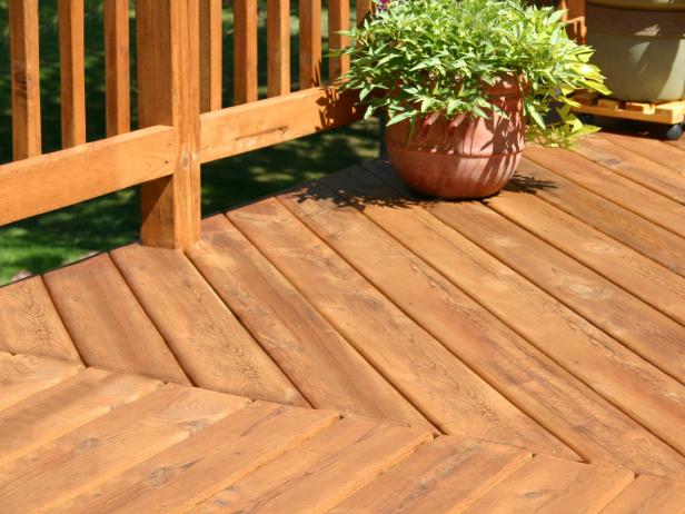 Pine Deck, view of wood deck boards with wood railing. 