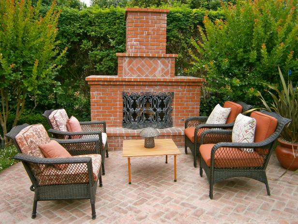 Backyard brick fireplace