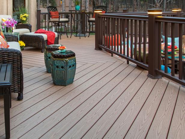 A close up of composite decking materials on this beautiful composite deck.