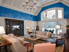 Blue and White Traditional Living Room
