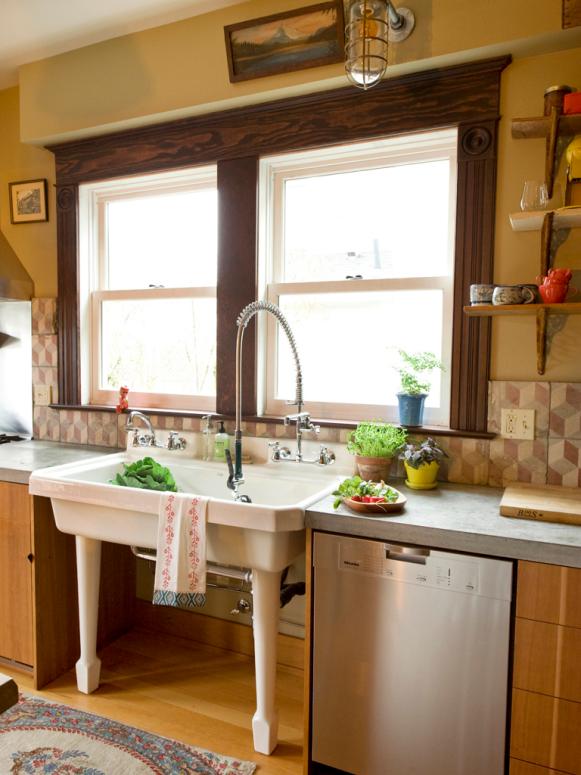Brown Country Kitchen With Farmhouse Sink