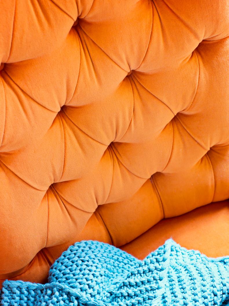 Close-up of Diamond-Tufted Upholstery. 