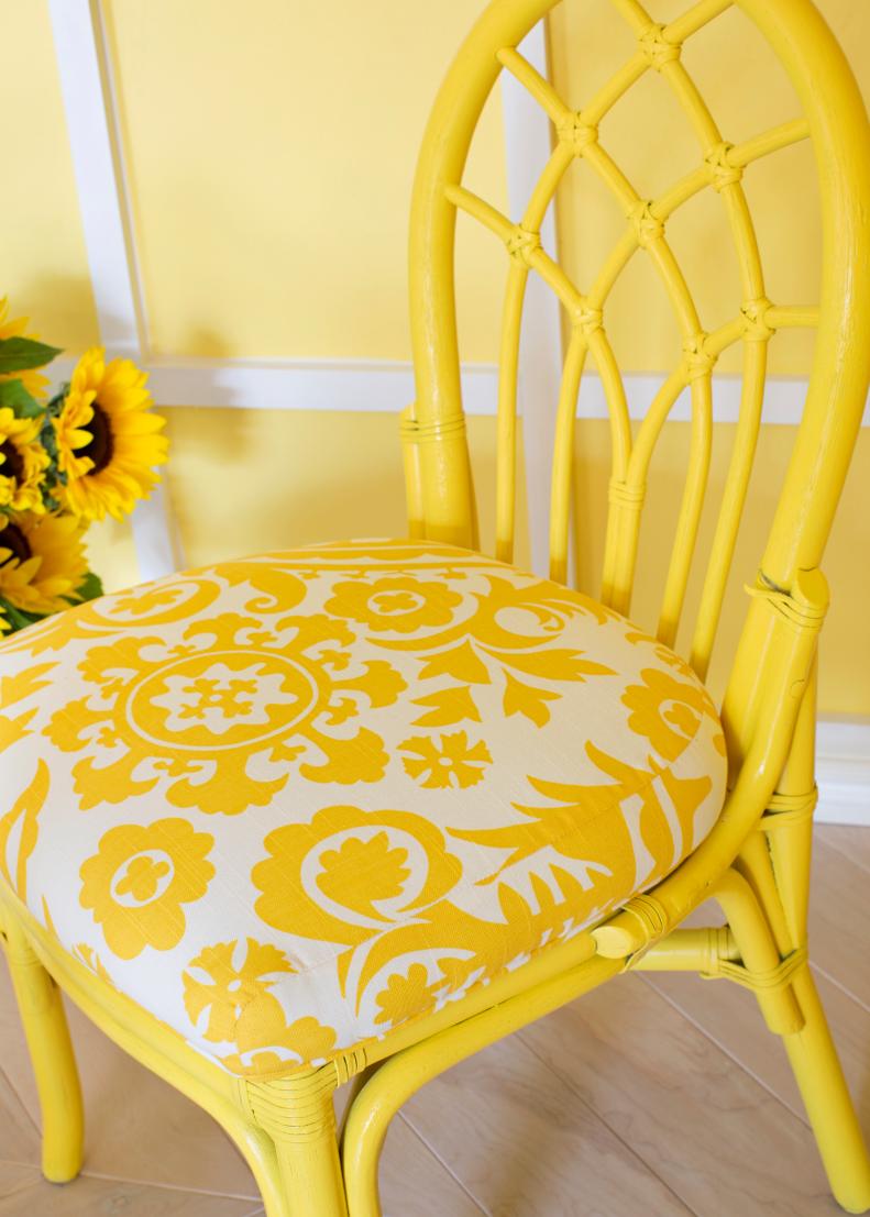 Cheerful Yellow Chairs with Graphic Print Fabric 