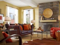 Leather and Wood in Yellow Contemporary Living Room