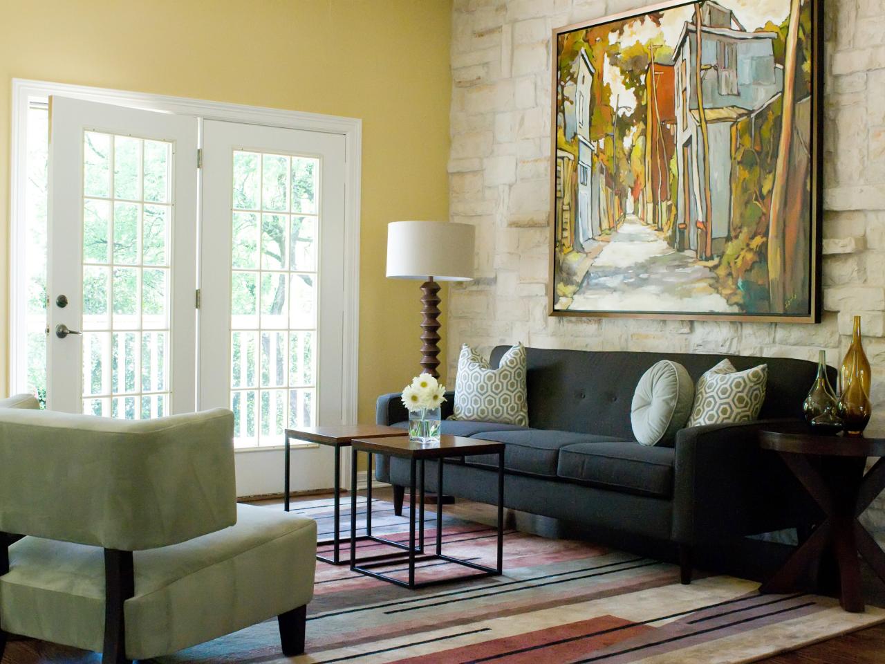 living room with yellow walls