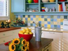 Colorful Tile Backsplash in a Cottage Kitchen 