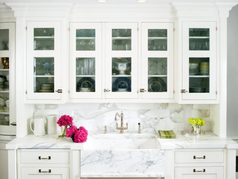 White Glass-Front Cabinets