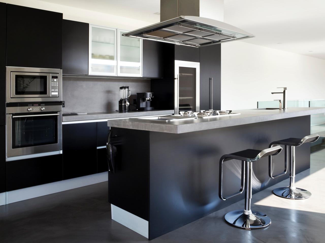 black kitchen island with seating