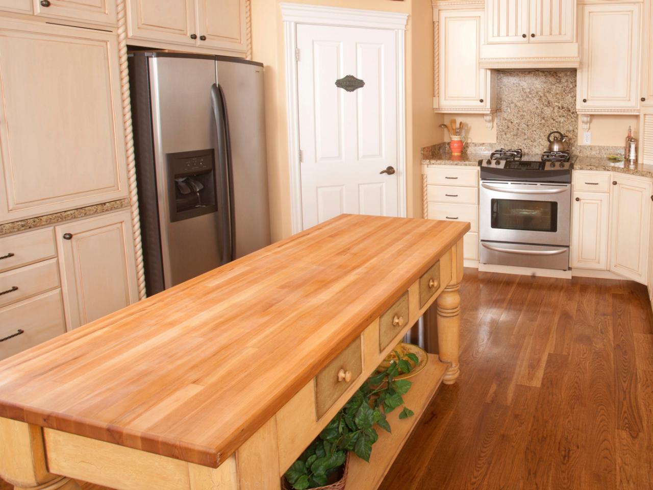 butcher block island with seating for 4